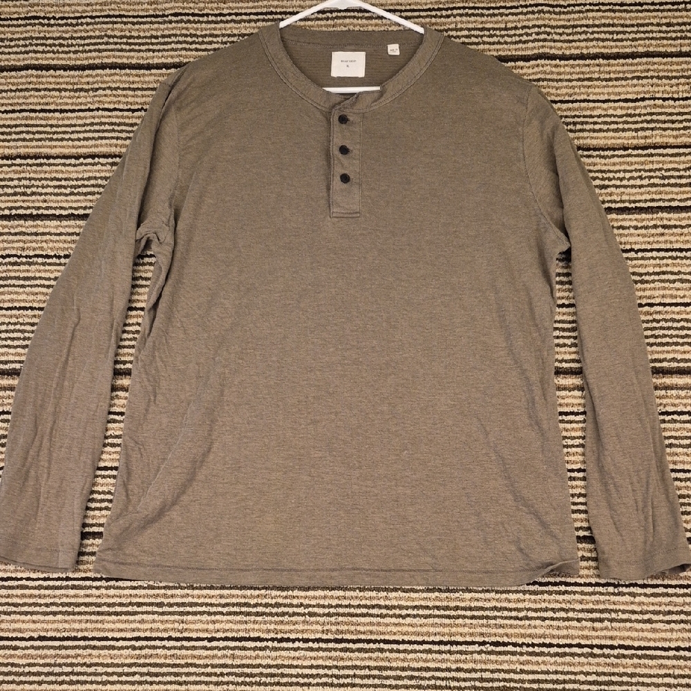 BILLY REID Peru Solid Green Olive Cotton Blend Mens XL Henley Long Sleeve Shirt